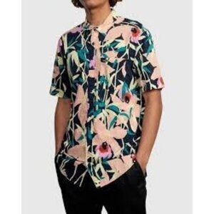 RVCA Mens Short Sleeve Floral Bamboo Button-Up Shirt Size XL Extra Large EUC